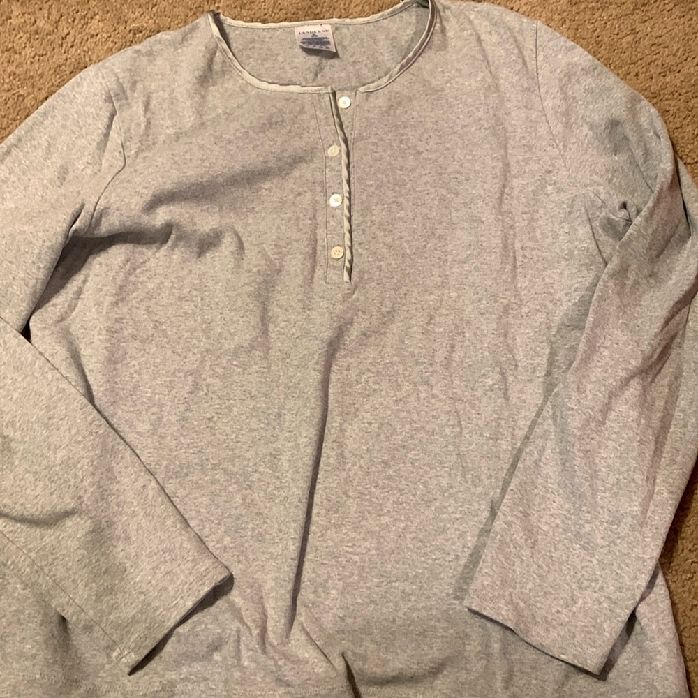 Lands’ End Knit Pajama Top Lounge Wear Ladies Size 14 16 XL Cotton Gray